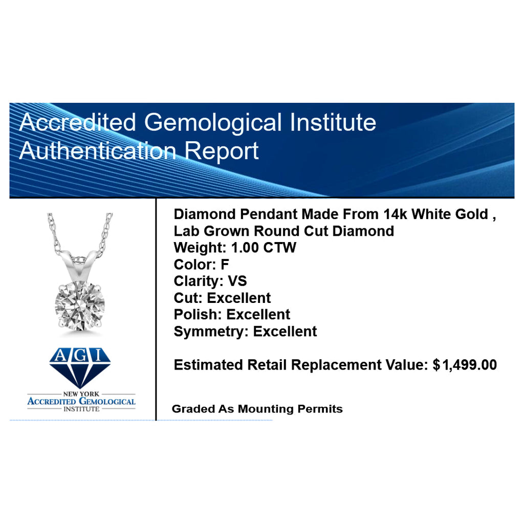 1.00 CTW Lab Grown Diamond Solitaire Pendant in 14K Gold