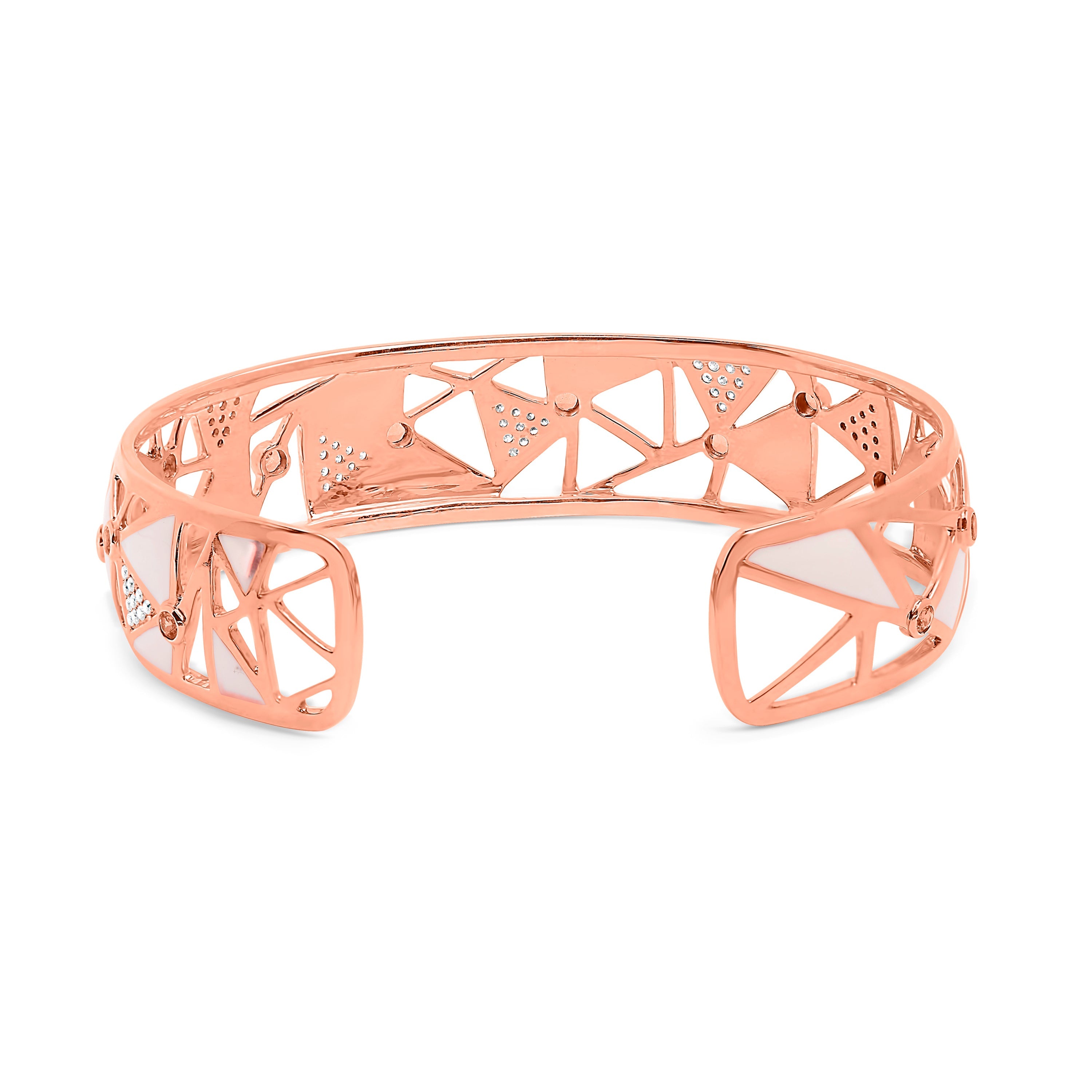 14K Rose Gold 5/8 Cttw Diamond with Pink Tourmaline Open Cuff Bangle with White Enamel (G-H Color, SI1-SI2 Clarity) - 7"