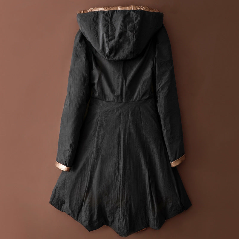 Glossy Reversible Down Jacket — Slim Irregular Hem