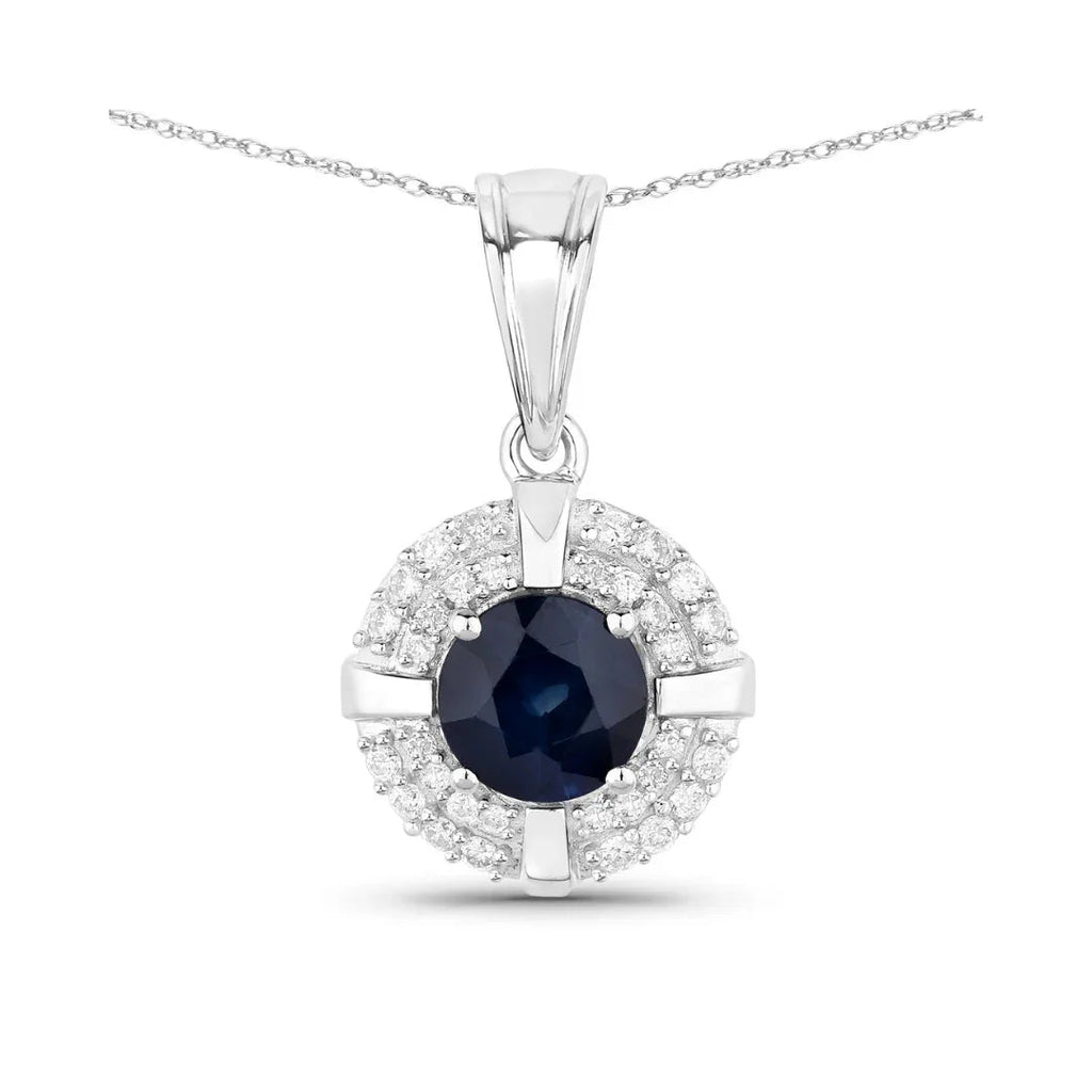 Genuine 10K Blue Sapphire Diamond Halo Pendant