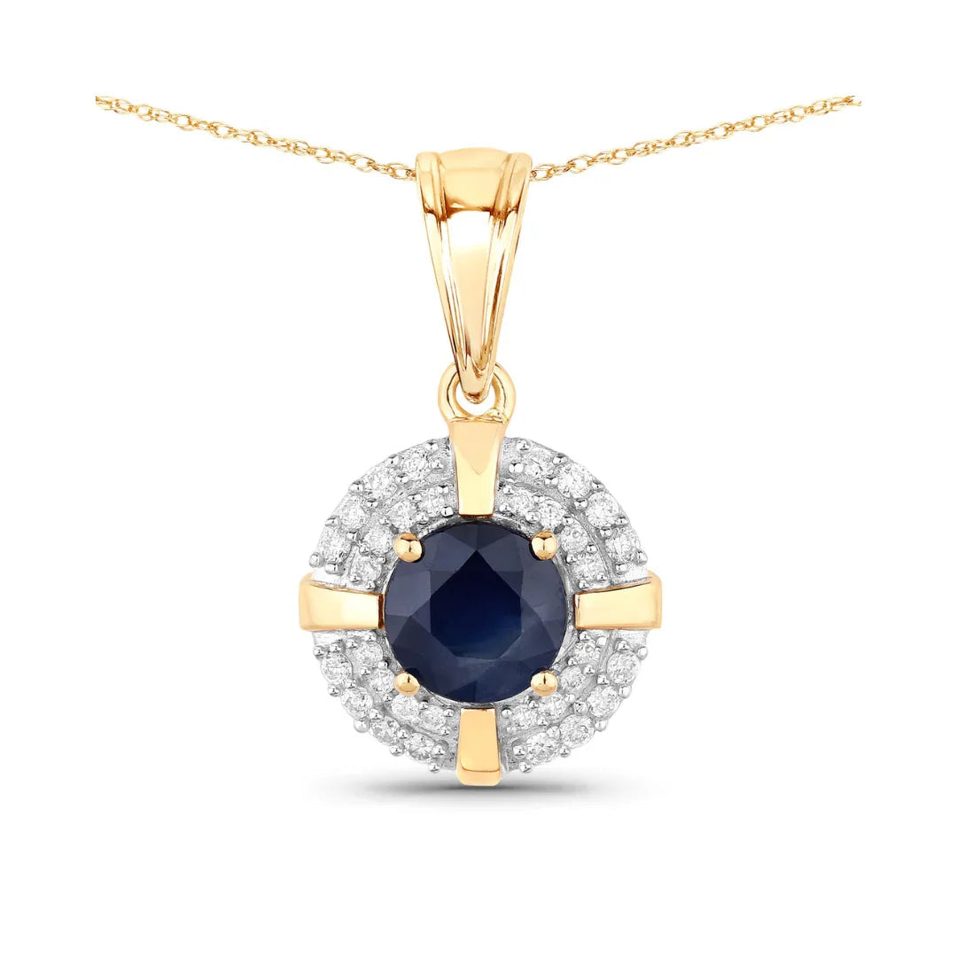 Genuine 10K Blue Sapphire Diamond Halo Pendant