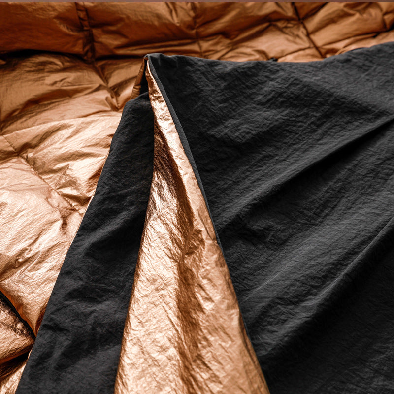 Glossy Reversible Down Jacket — Slim Irregular Hem