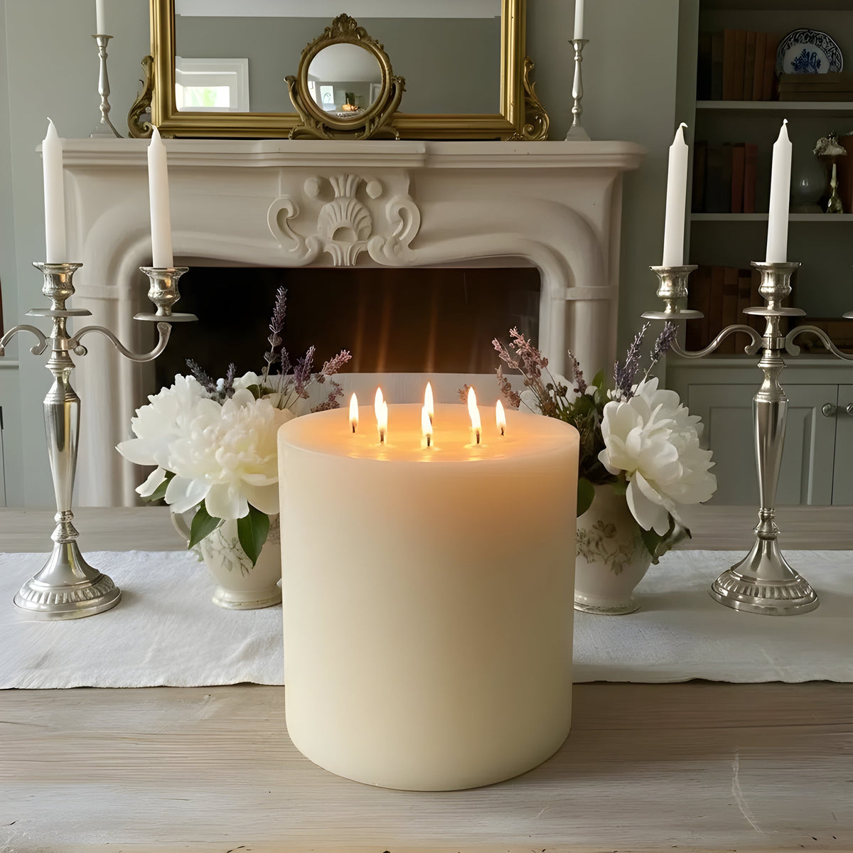 Bonfire White Beeswax Candle — 8-Wick Luxury Statement Pillar