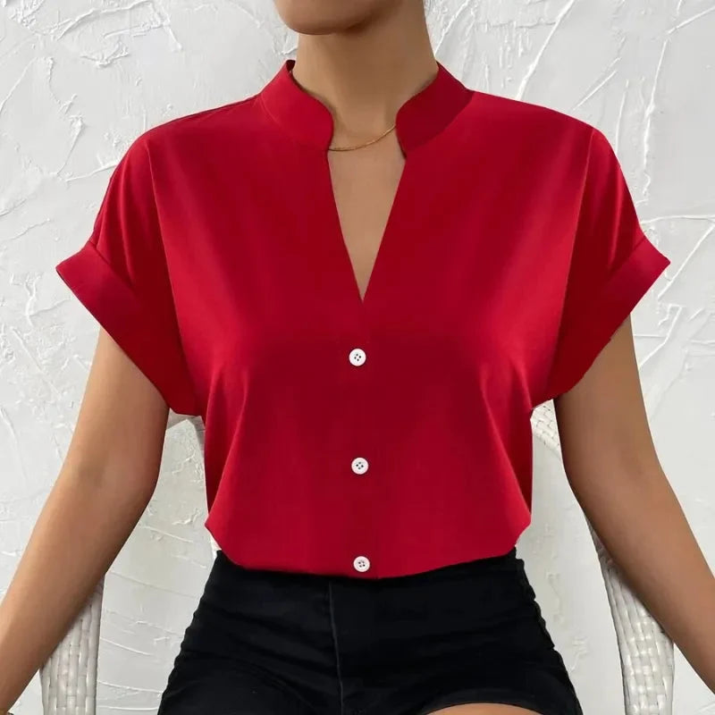 🧡 Summer Women's Satin V-Neck Short Sleeve Shirt – Elegant Casual Wear
