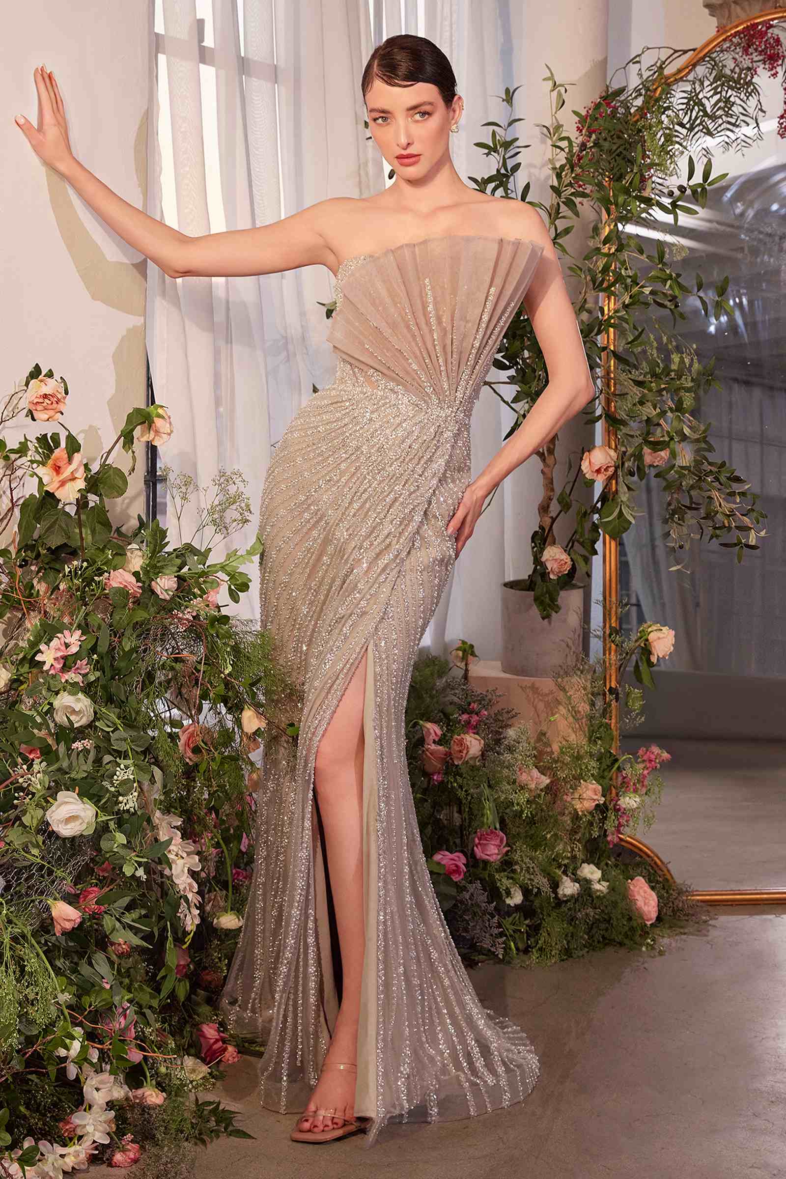 Pearl Pleated Fitted Gown