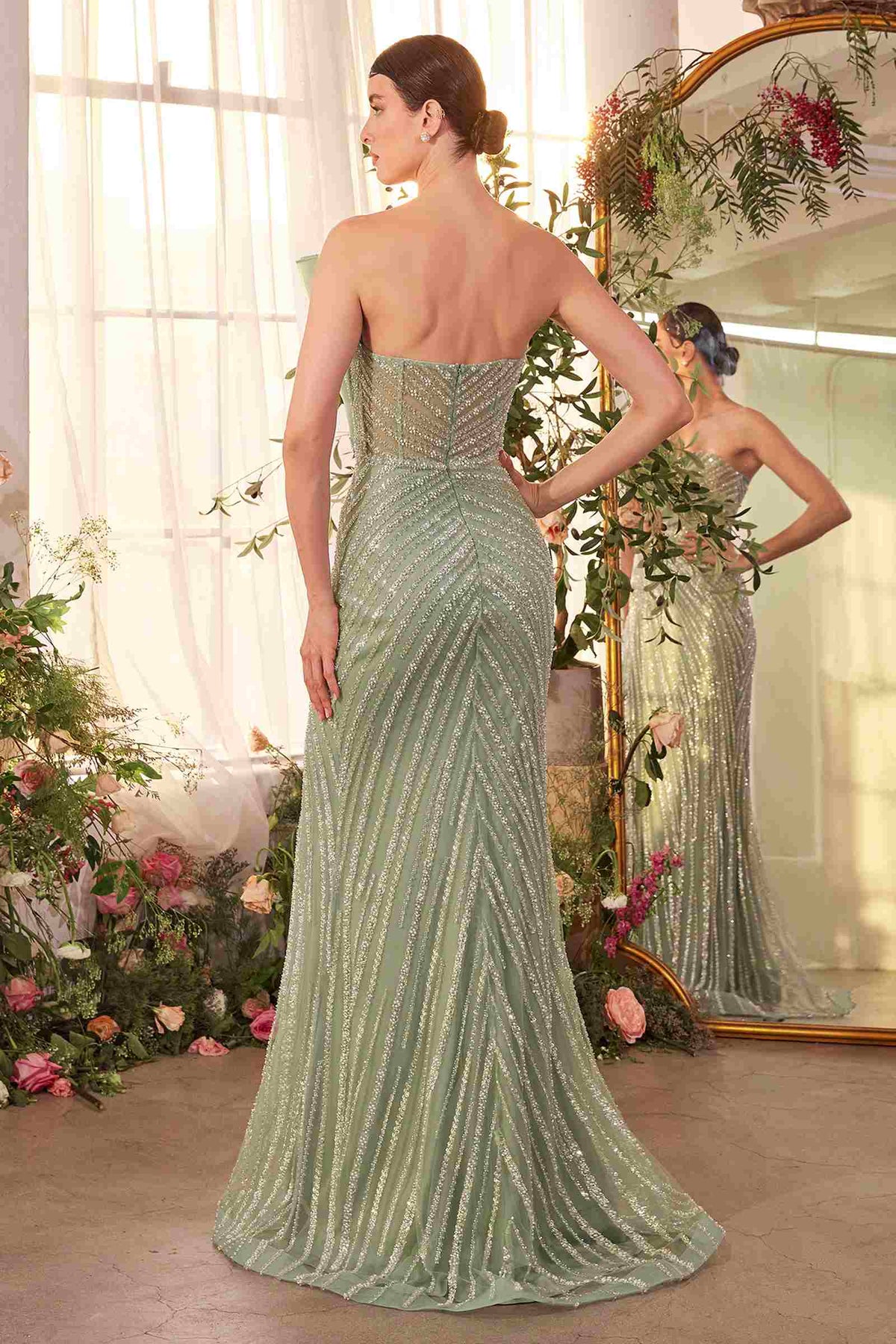 Pearl Pleated Fitted Gown