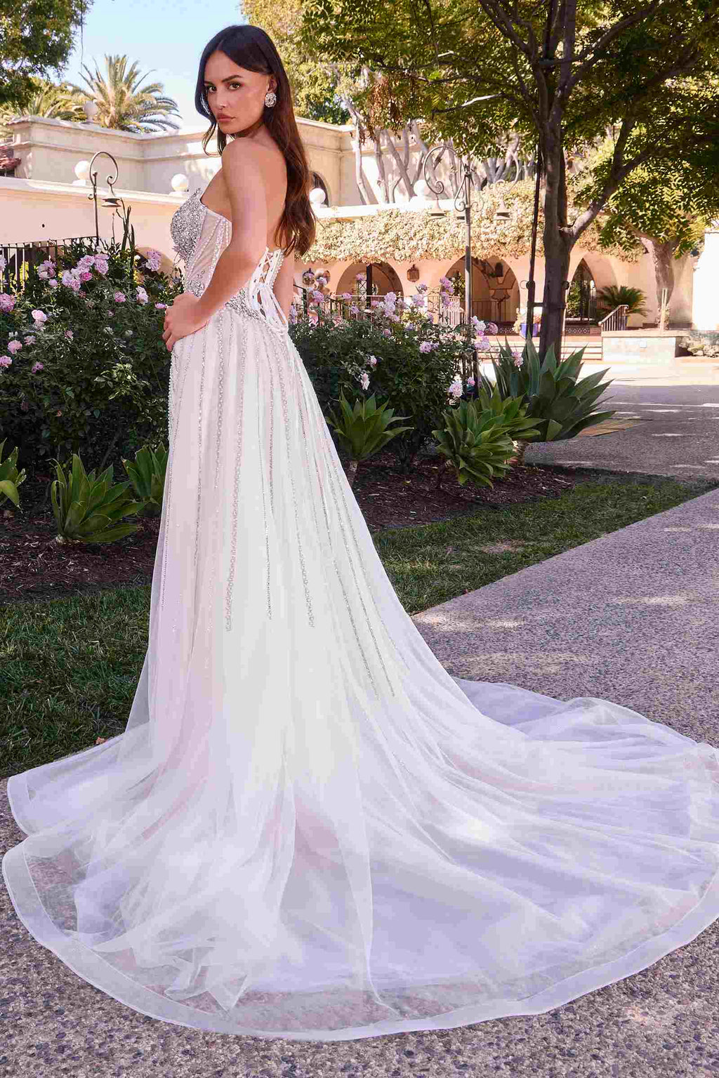Strapless Beaded Bridal Gown with Tulle Overskirt