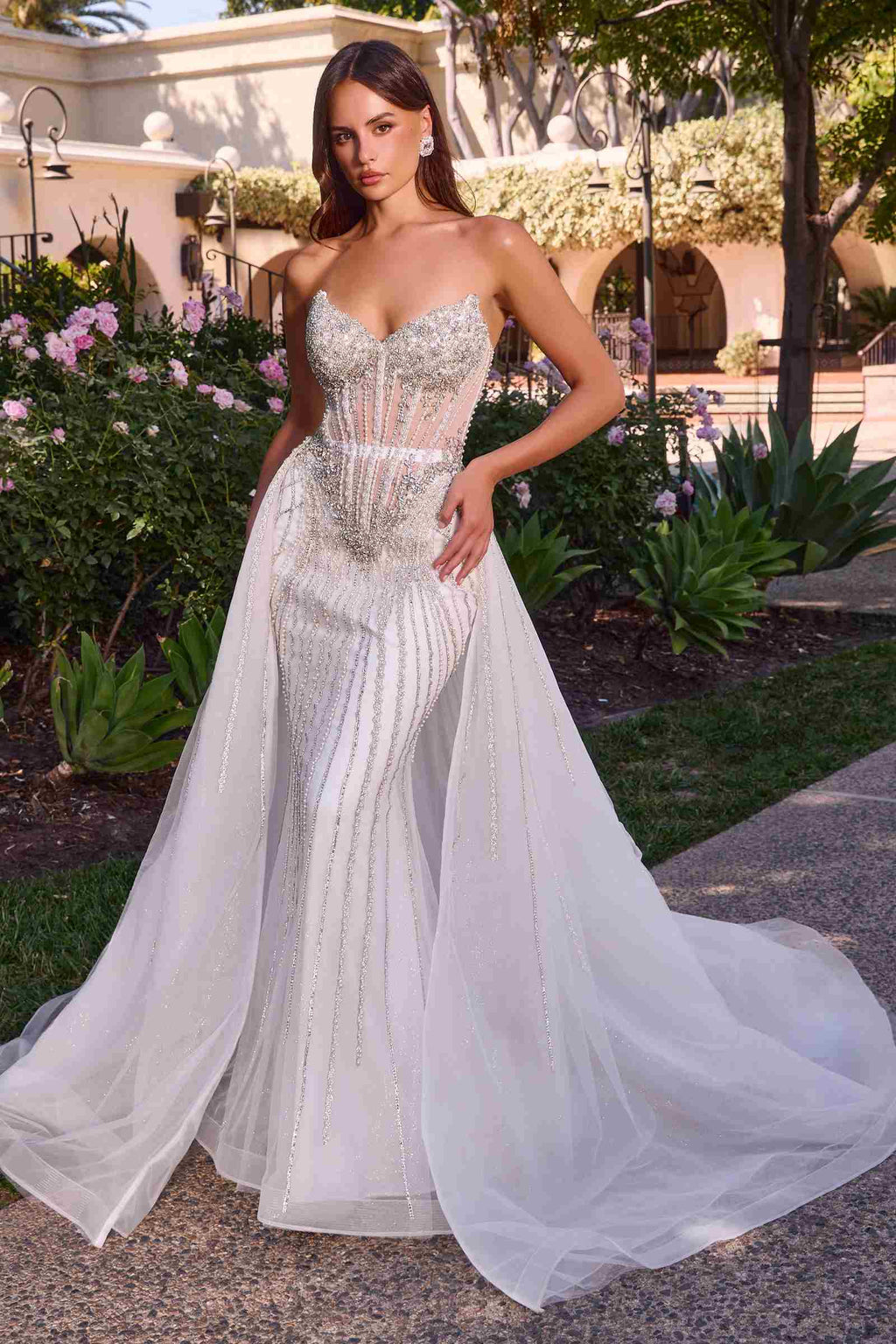 Strapless Beaded Bridal Gown with Tulle Overskirt
