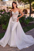 Strapless Beaded Bridal Gown with Tulle Overskirt