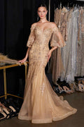 Ladivine CD659 Off the Shoulder Bell Sleeves Fitted Mermaid Gown