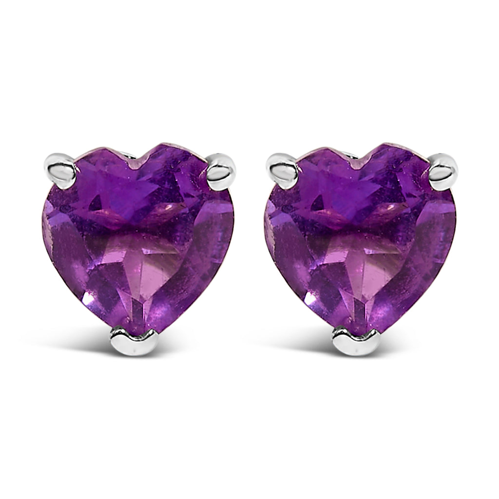 14K White Gold 5MM Heart Cut Purple Amethyst Solitaire Stud Earrings