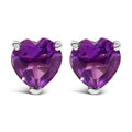 14K White Gold 5MM Heart Cut Purple Amethyst Solitaire Stud Earrings