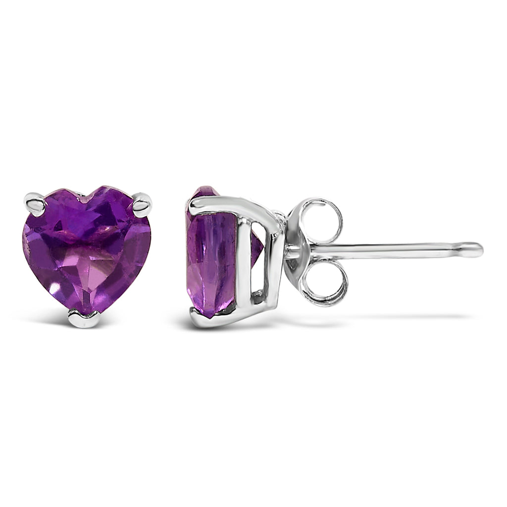 14K White Gold 5MM Heart Cut Purple Amethyst Solitaire Stud Earrings