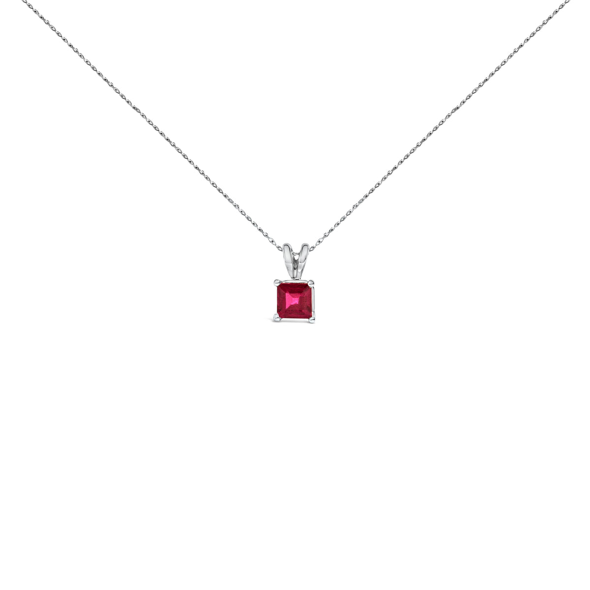 14K White Gold 5x5 MM Square Shaped Purple Amethyst Solitaire Pendant Necklace