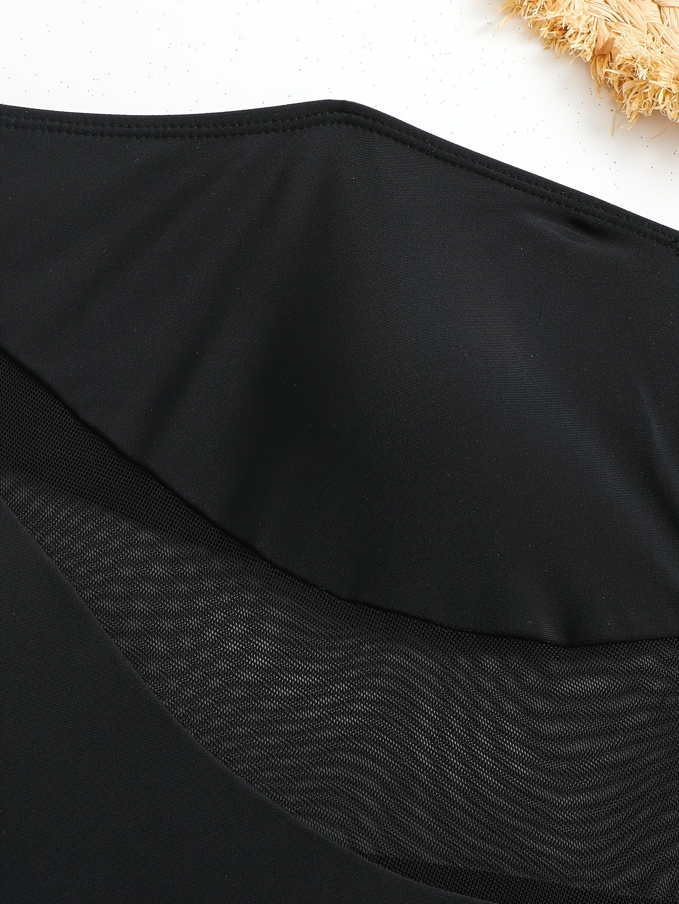Women's asymmetrical shoulder suspender top translucent mesh swimsuit