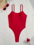 One-piece halter swimsuit solid color simple trend swimsuit bikini women's one-piece