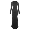 Women Clothing Summer Sexy Long Sleeve Backless Lace Hip Elastic Metal Decoration Dress