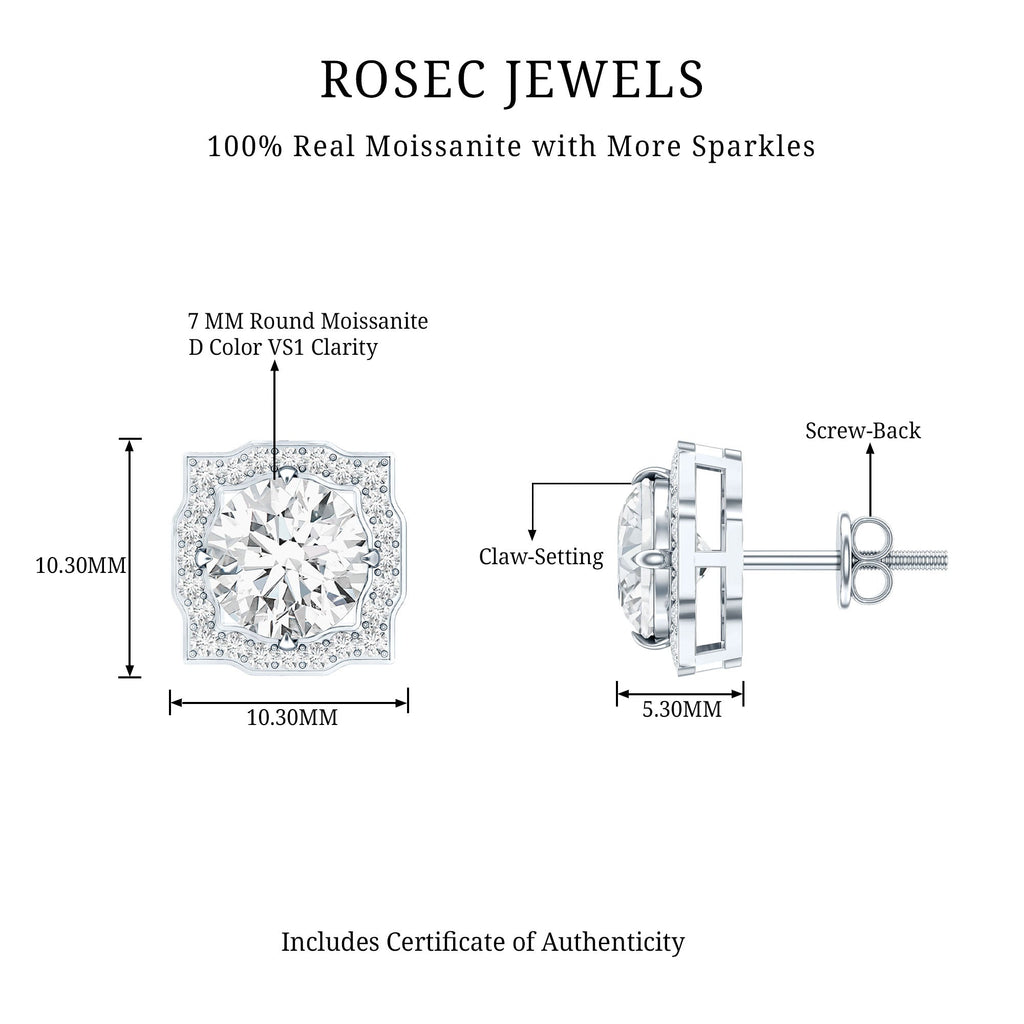 Certified Moissanite Bridal Stud Earrings with Halo for Women
