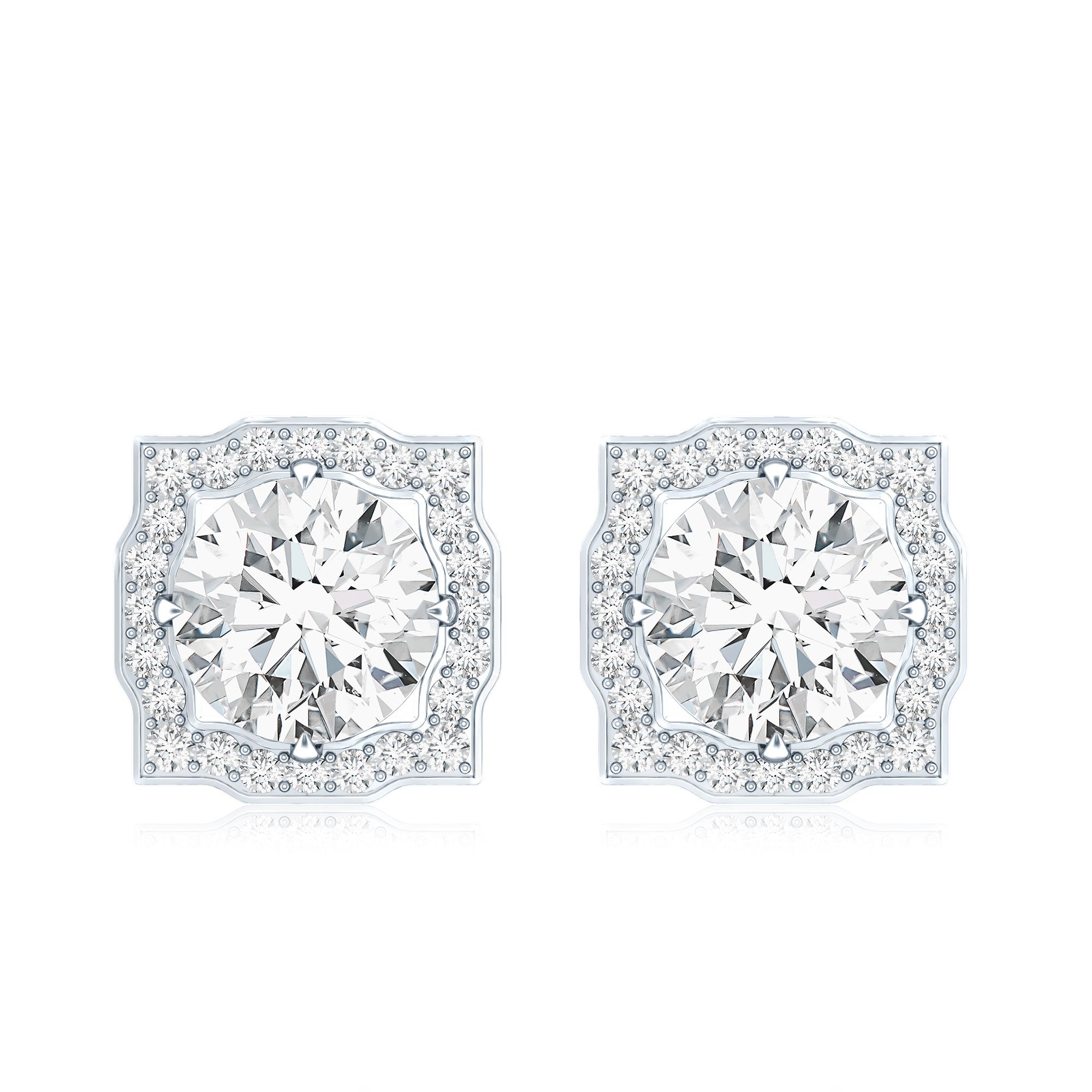 Certified Moissanite Bridal Stud Earrings with Halo for Women