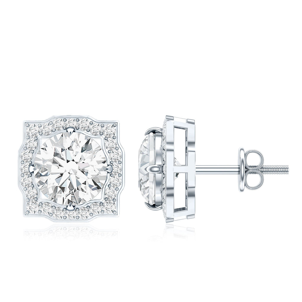 Certified Moissanite Bridal Stud Earrings with Halo for Women