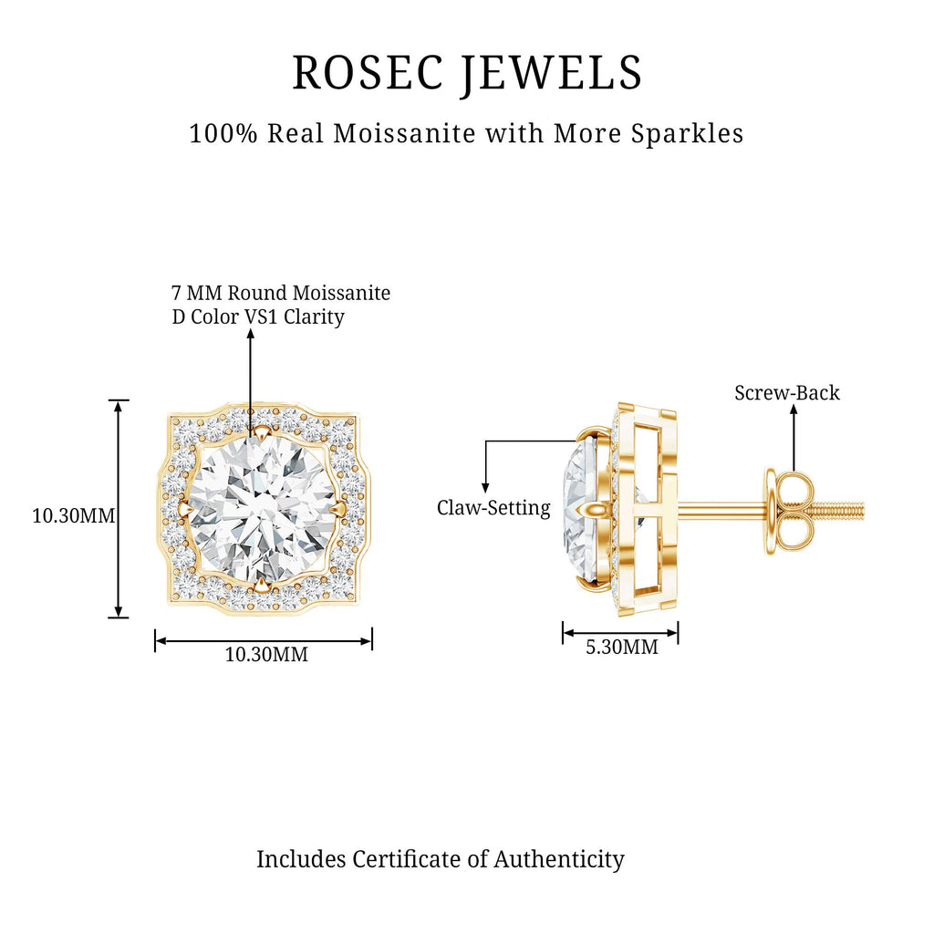 Certified Moissanite Bridal Stud Earrings with Halo for Women