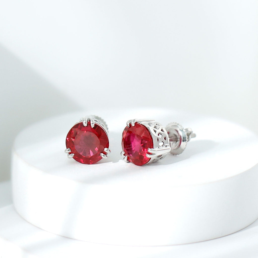 4.7 Carat Lab Created Ruby Solitaire Stud Earrings for Women