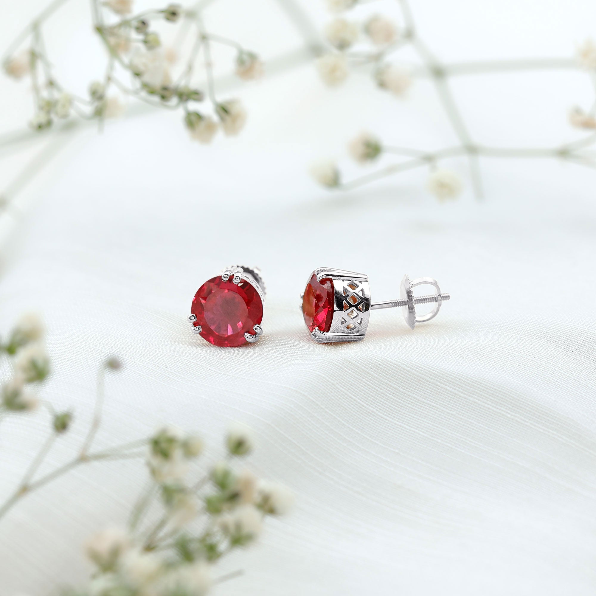 4.7 Carat Lab Created Ruby Solitaire Stud Earrings for Women