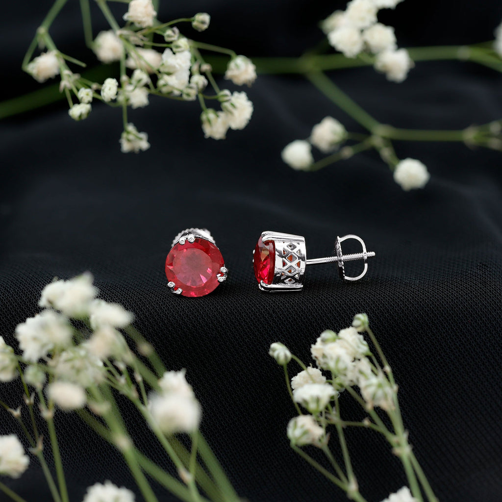 4.7 Carat Lab Created Ruby Solitaire Stud Earrings for Women