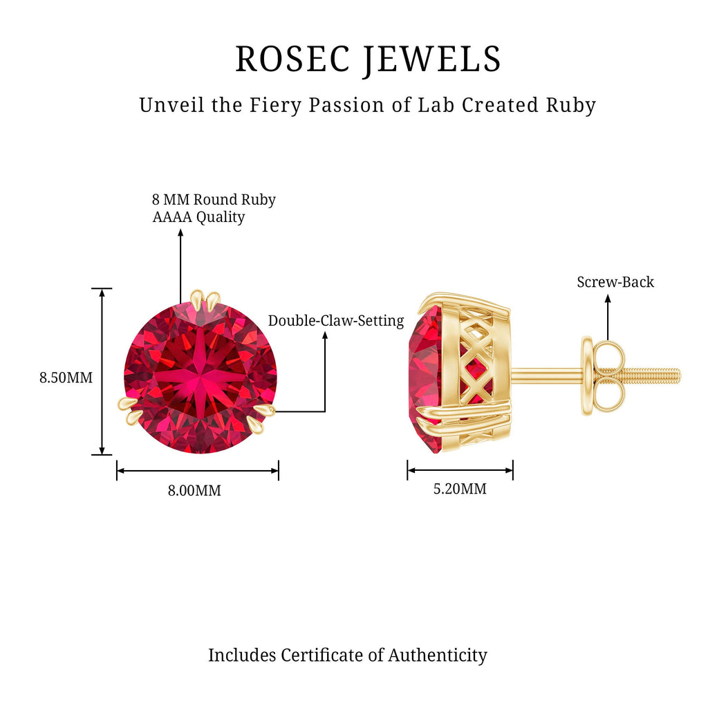 4.7 Carat Lab Created Ruby Solitaire Stud Earrings for Women