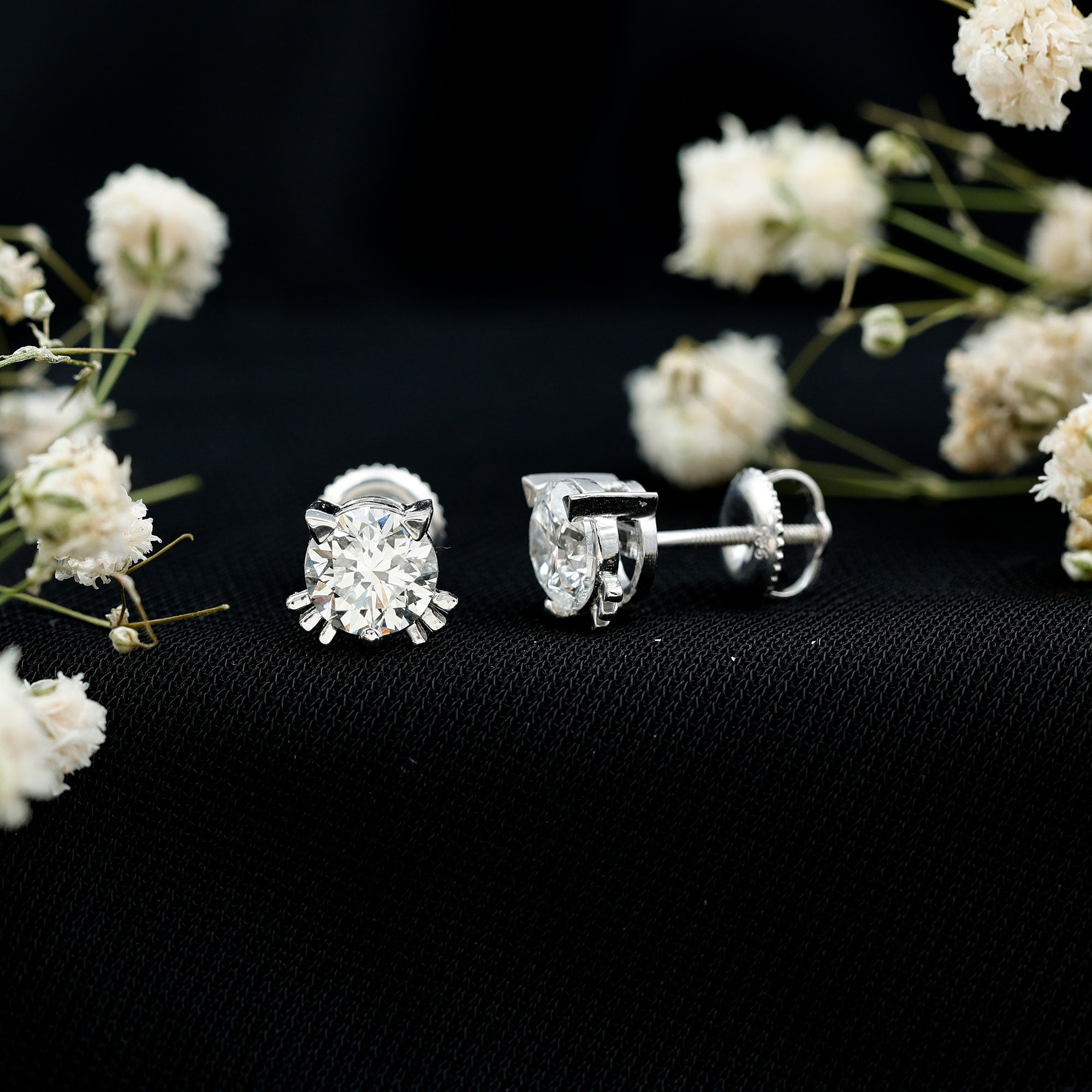 Natural Diamond Cat Stud Earrings