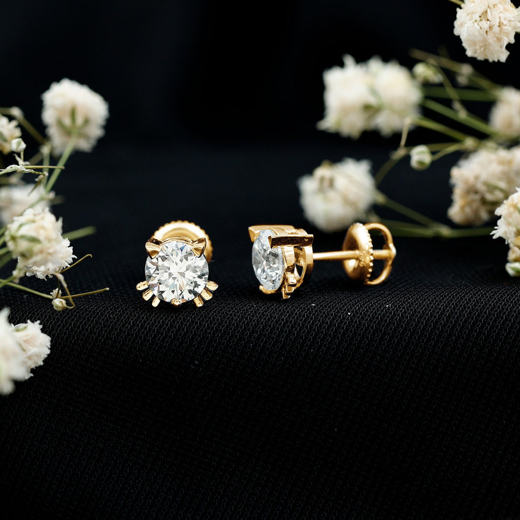 Natural Diamond Cat Stud Earrings