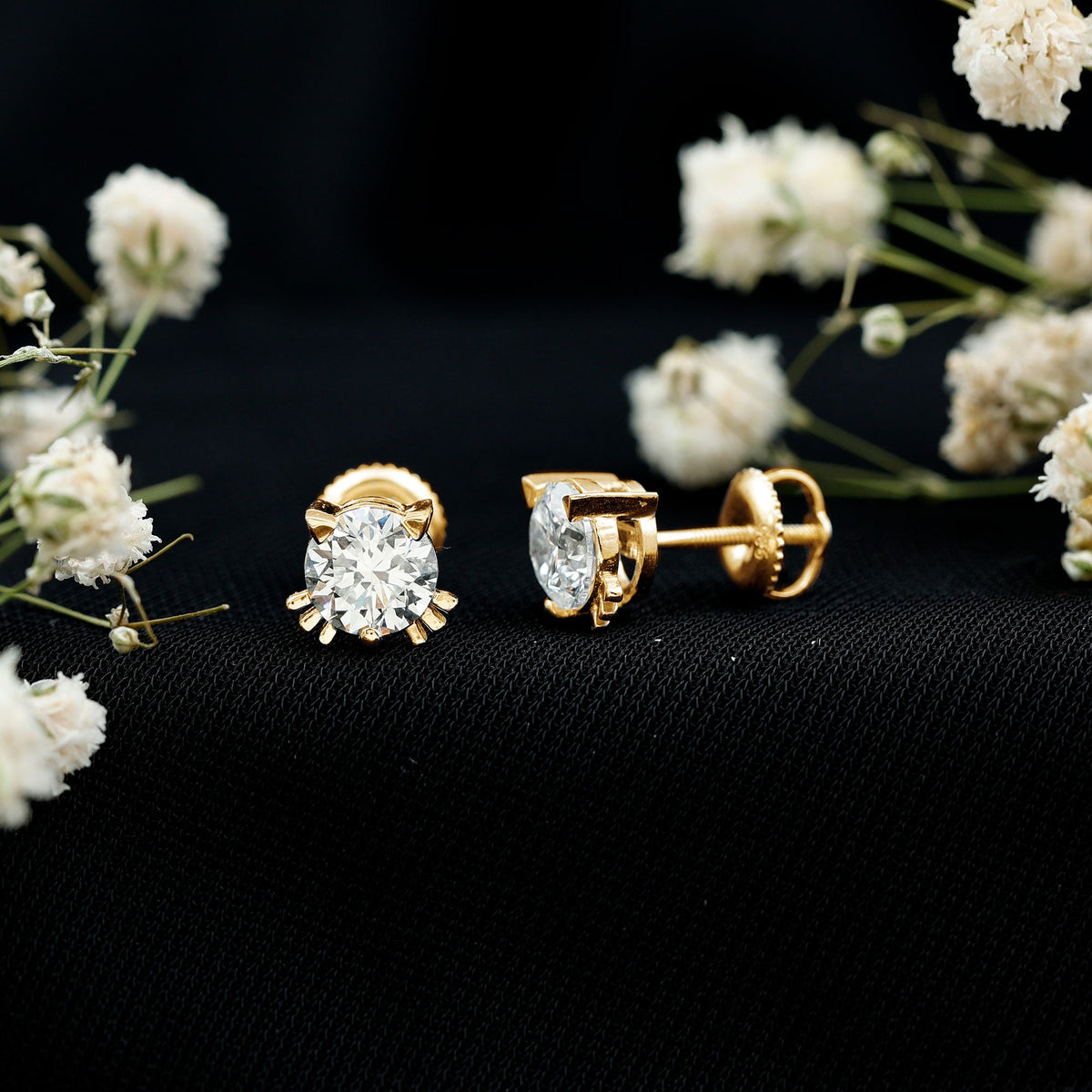 Natural Diamond Cat Stud Earrings