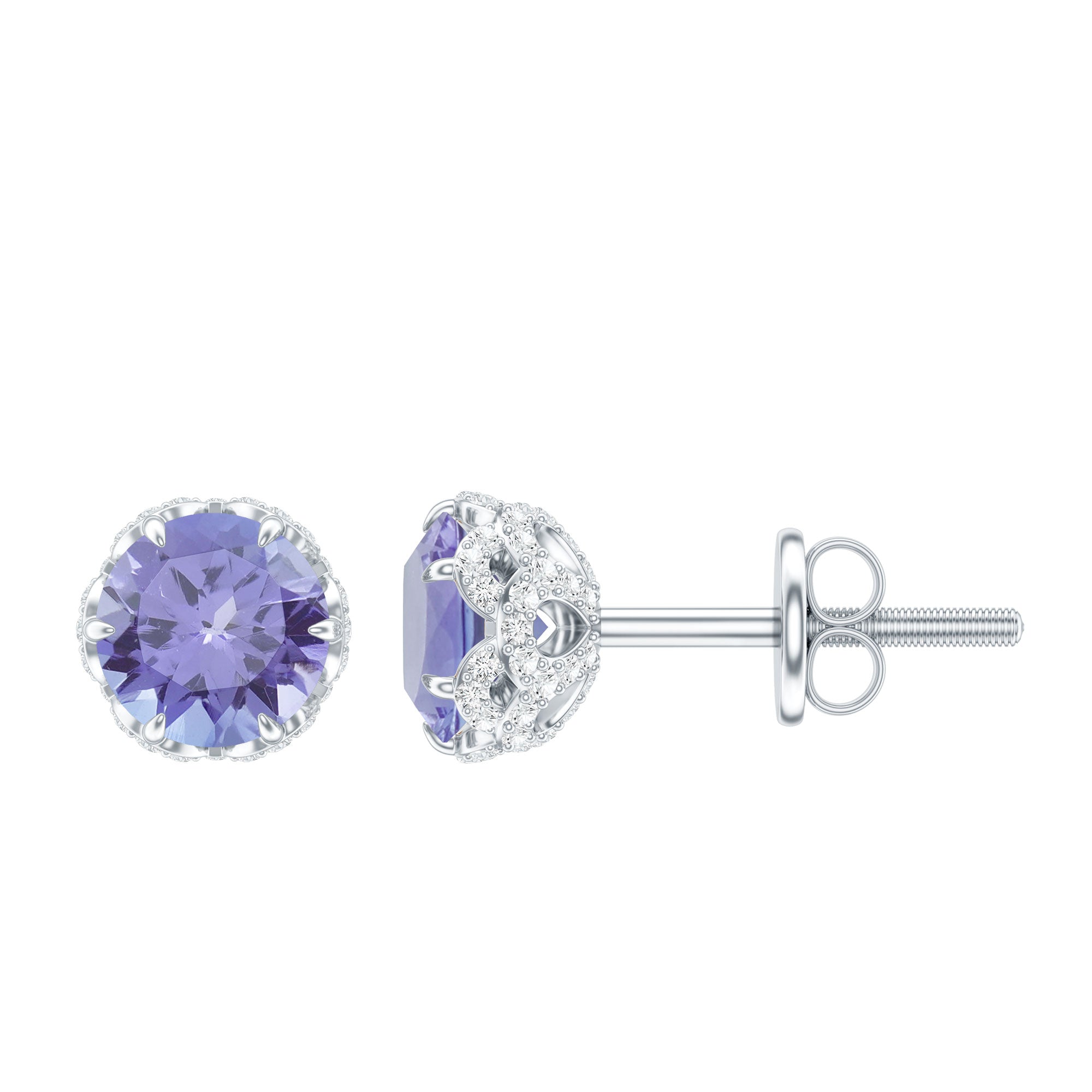 1 Carat Tanzanite Designer Stud Earrings with Diamond for Women