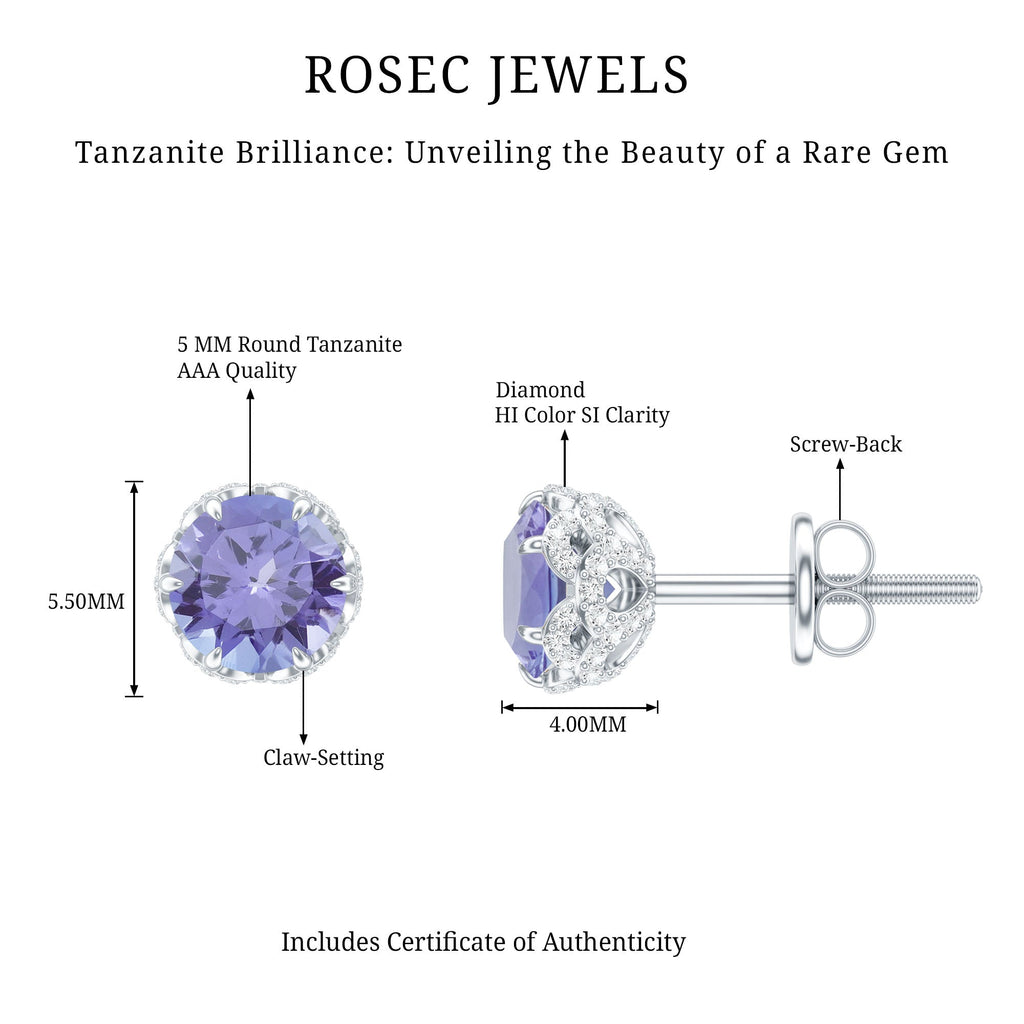 1 Carat Tanzanite Designer Stud Earrings with Diamond for Women
