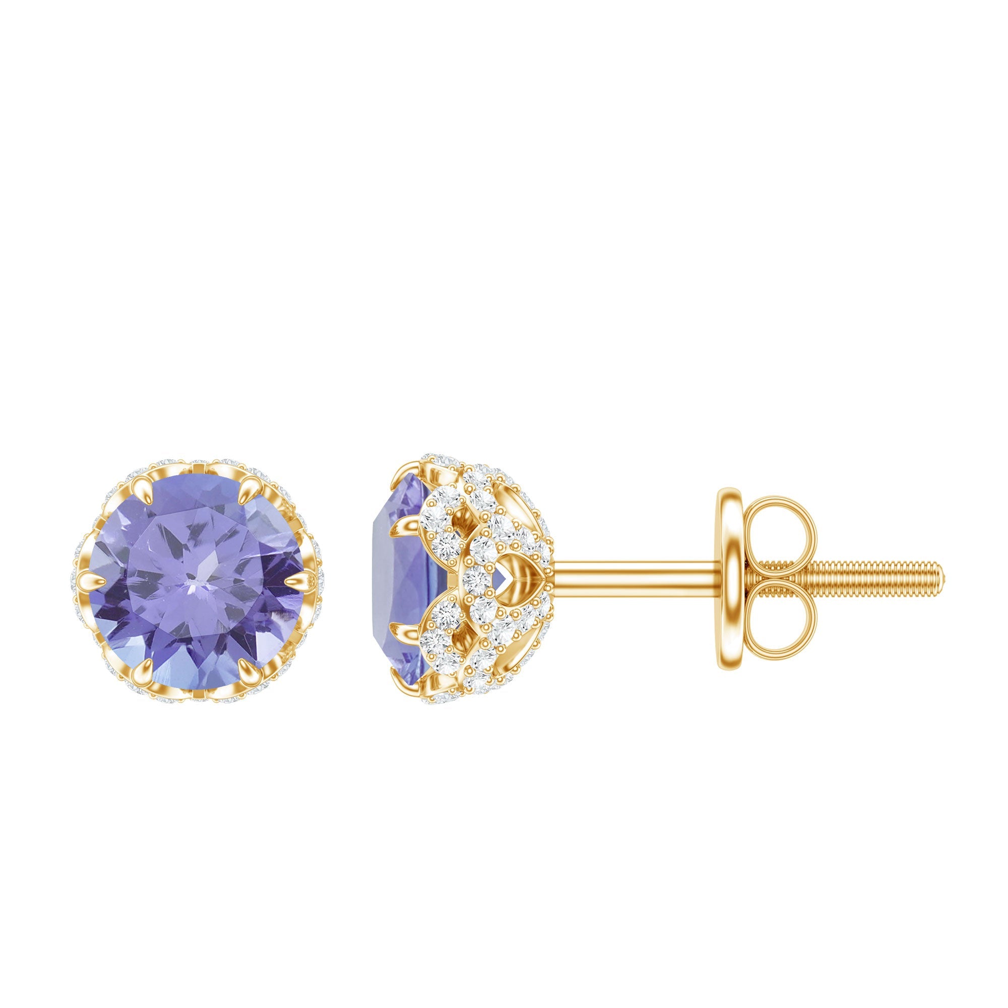 1 Carat Tanzanite Designer Stud Earrings with Diamond for Women