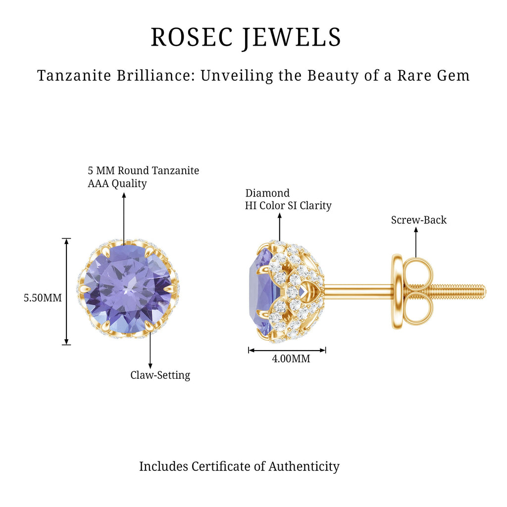 1 Carat Tanzanite Designer Stud Earrings with Diamond for Women