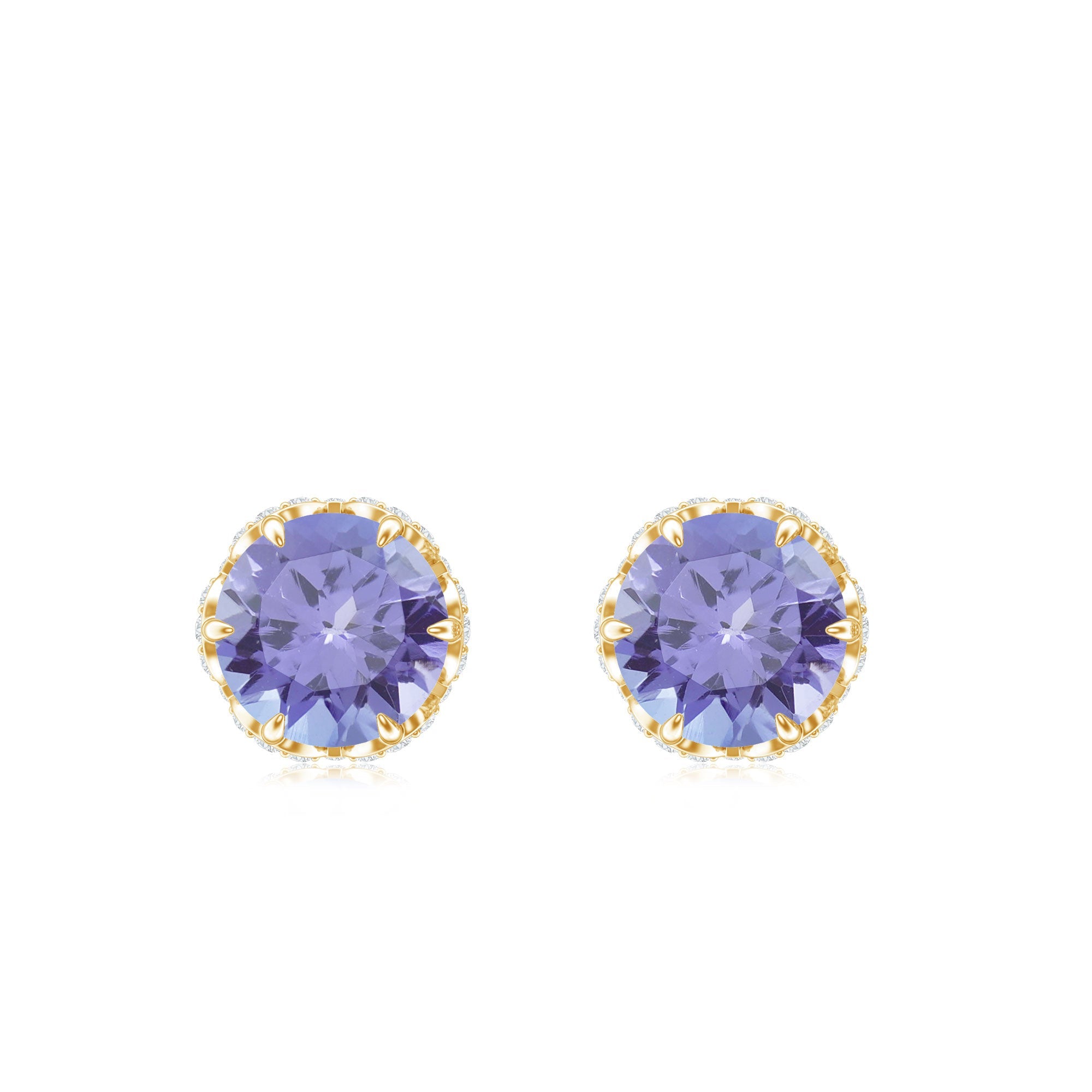 1 Carat Tanzanite Designer Stud Earrings with Diamond for Women