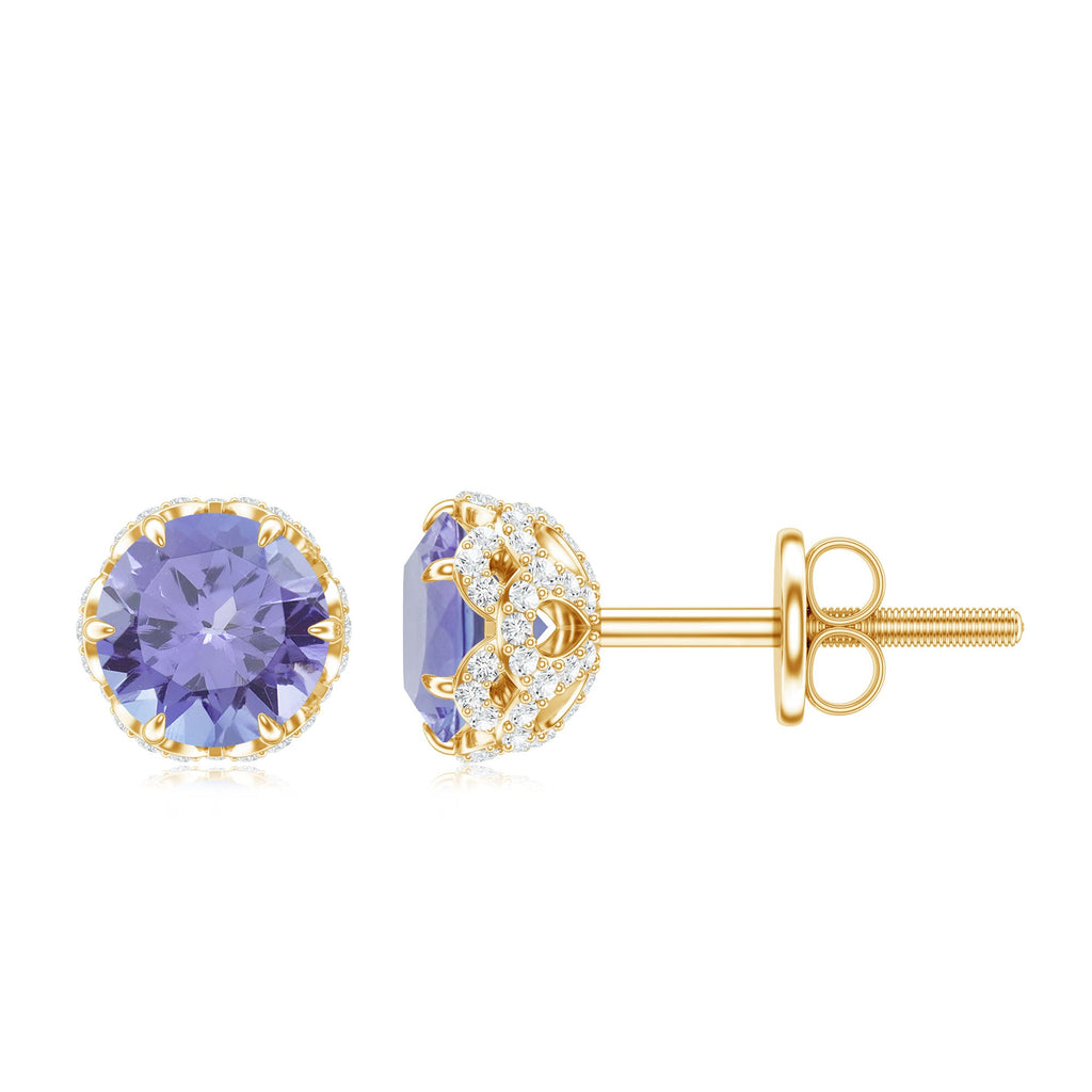 1 Carat Tanzanite Designer Stud Earrings with Diamond for Women