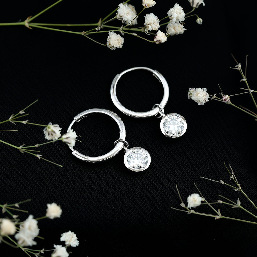 Bezel Set Lab Grown Diamond Drop Earrings for Women