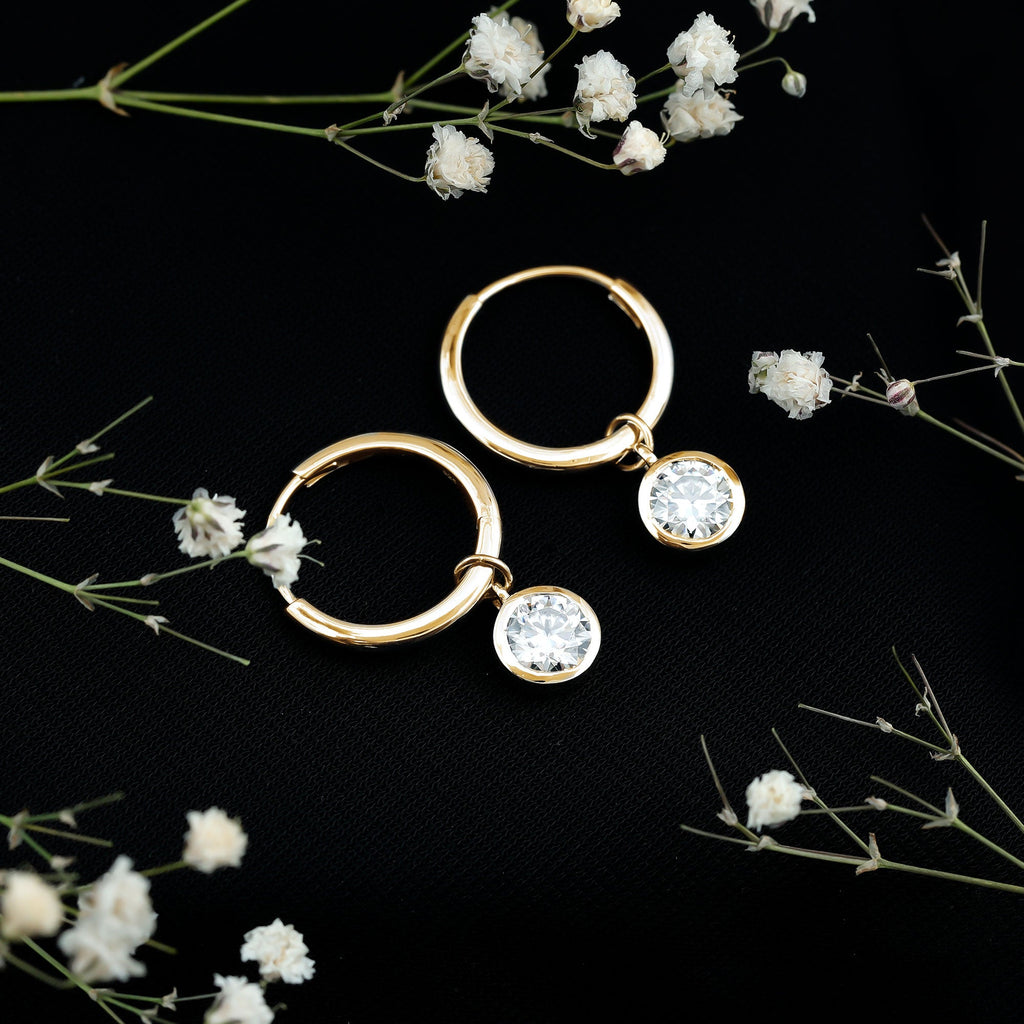 Bezel Set Lab Grown Diamond Drop Earrings for Women