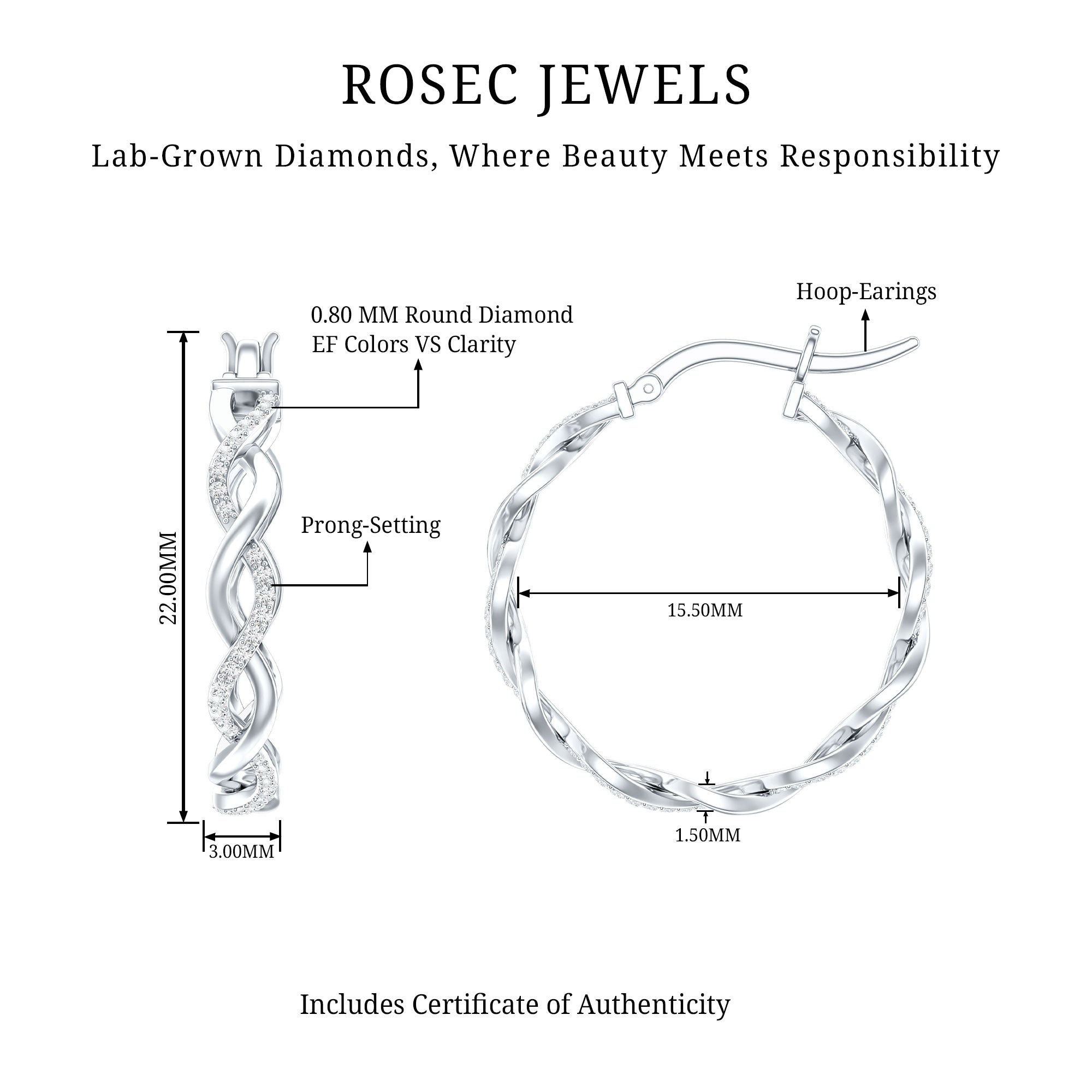 Certified Lab Created Diamond Hoops for Women