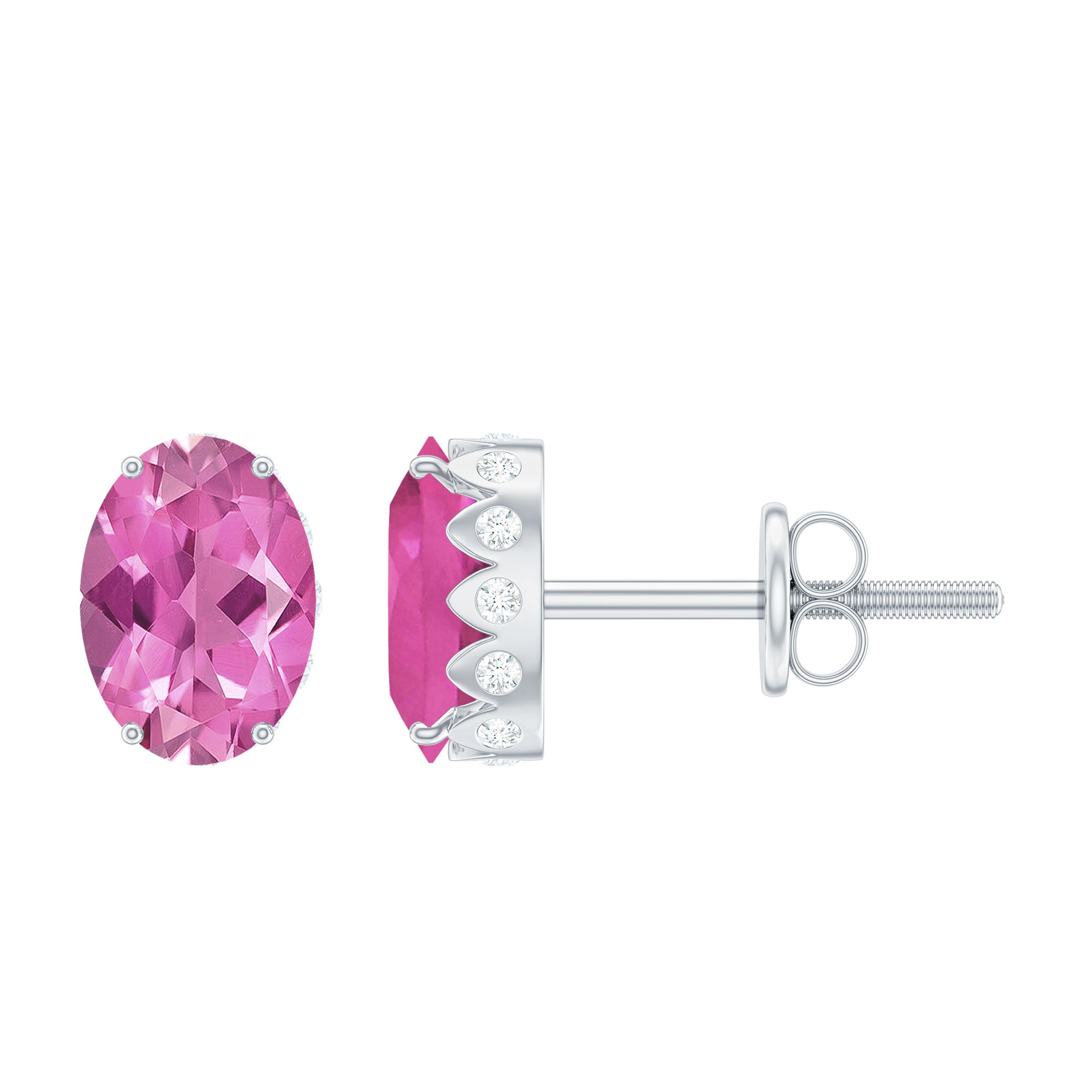 Pink Tourmaline & Diamond Oval Stud Earrings