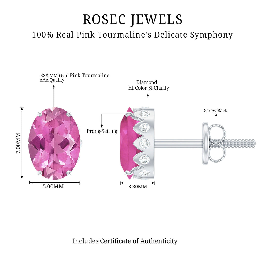 Pink Tourmaline & Diamond Oval Stud Earrings