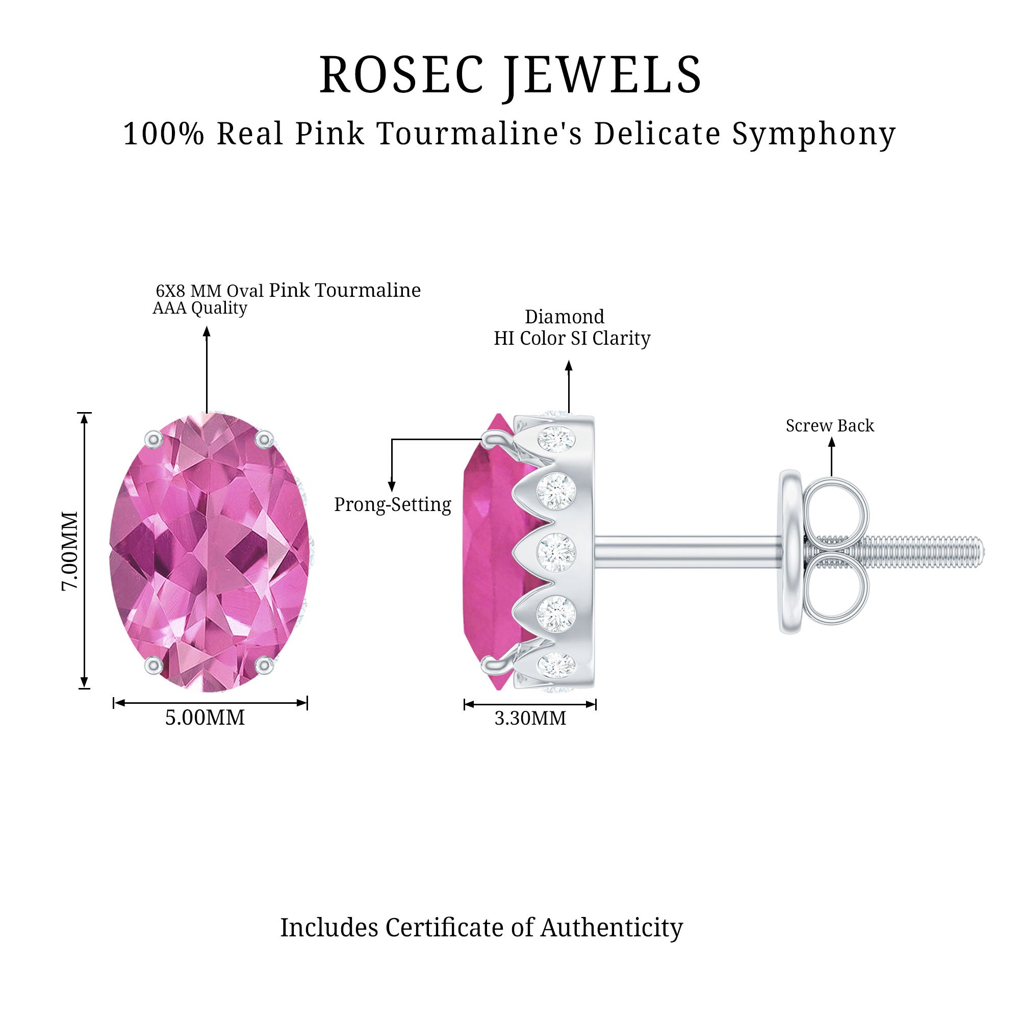 Pink Tourmaline & Diamond Oval Stud Earrings