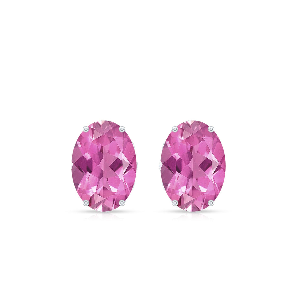 Pink Tourmaline & Diamond Oval Stud Earrings