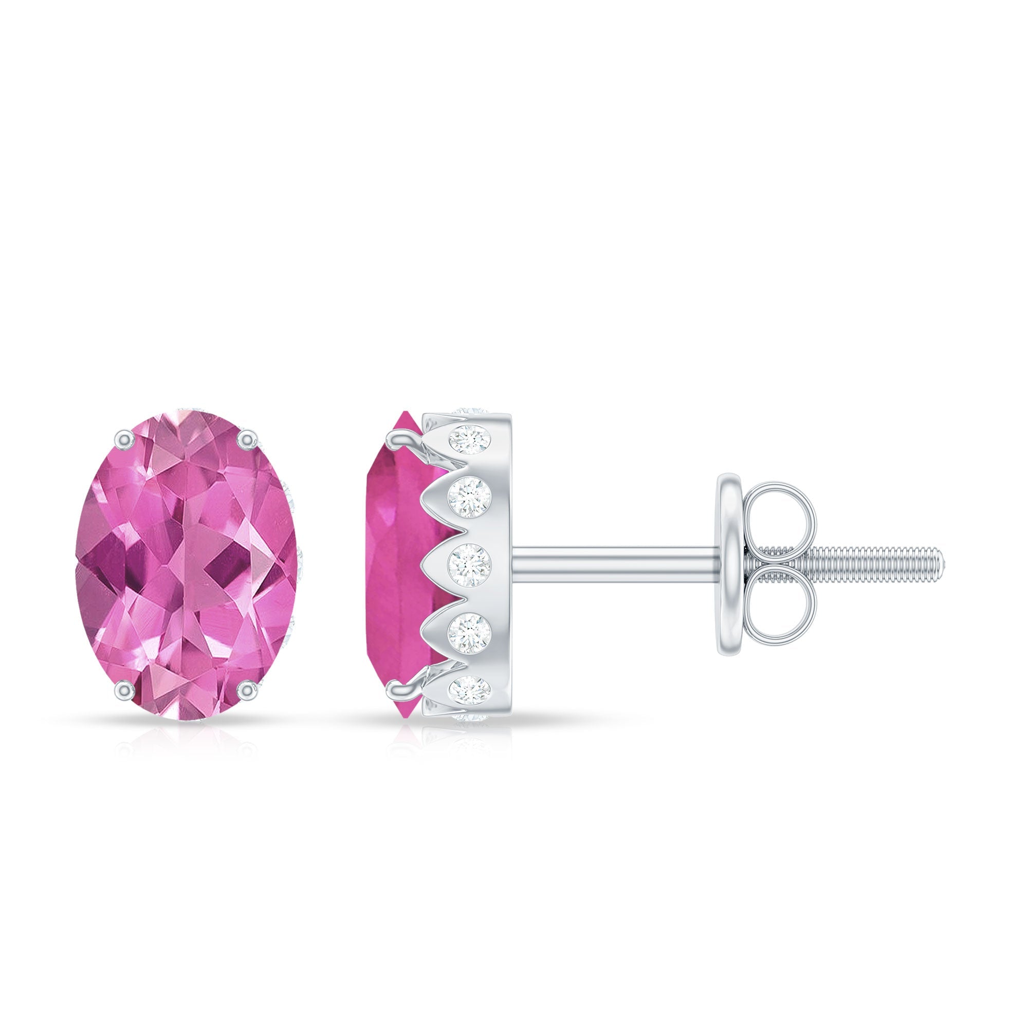 Pink Tourmaline & Diamond Oval Stud Earrings