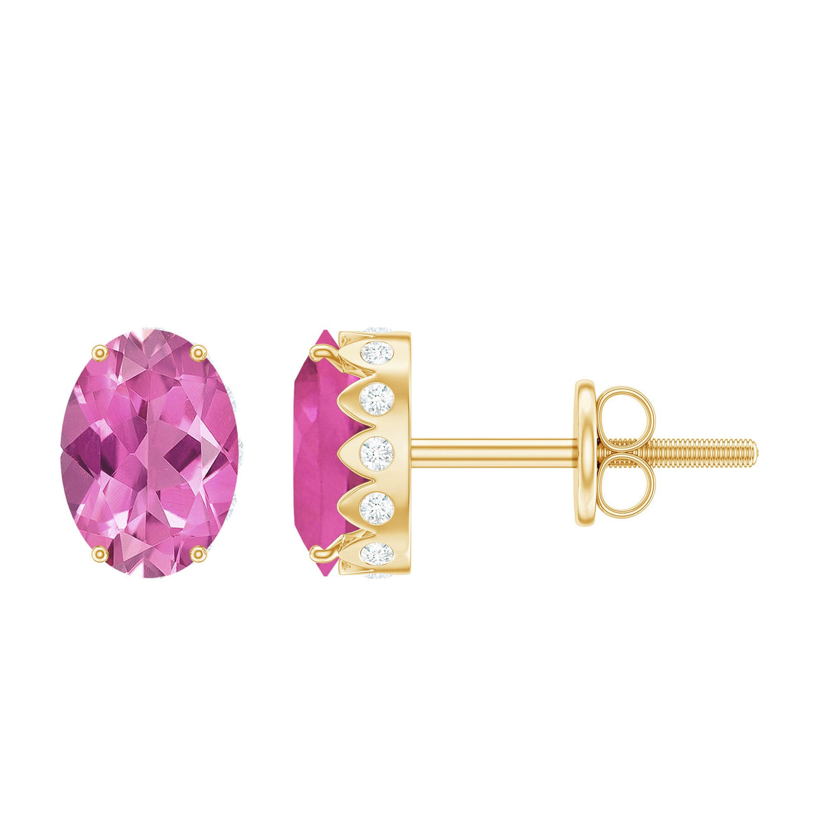 Pink Tourmaline & Diamond Oval Stud Earrings
