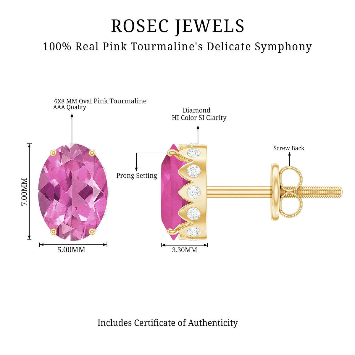 Pink Tourmaline & Diamond Oval Stud Earrings
