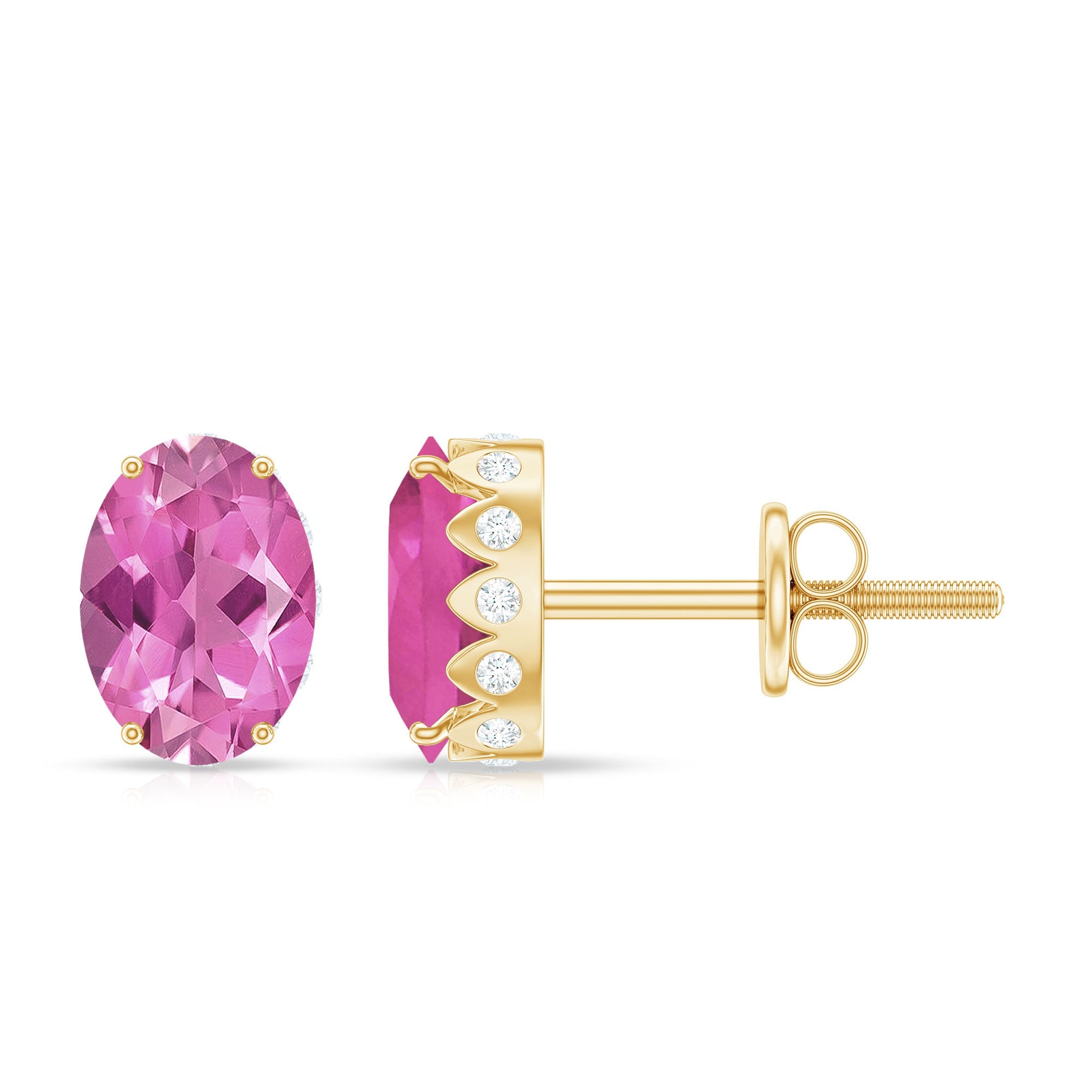 Pink Tourmaline & Diamond Oval Stud Earrings