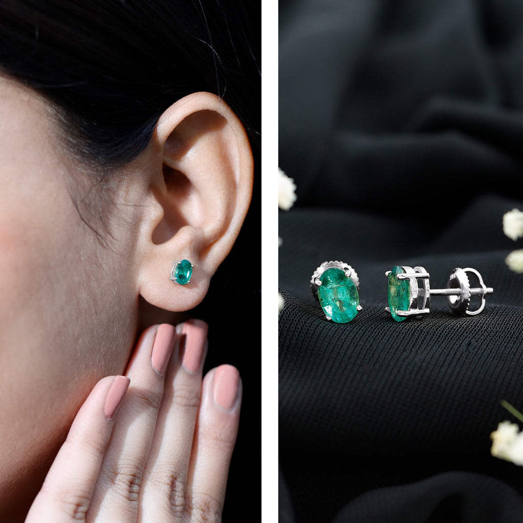 1.43 Carat Oval Shape Emerald Stud Earrings for Women